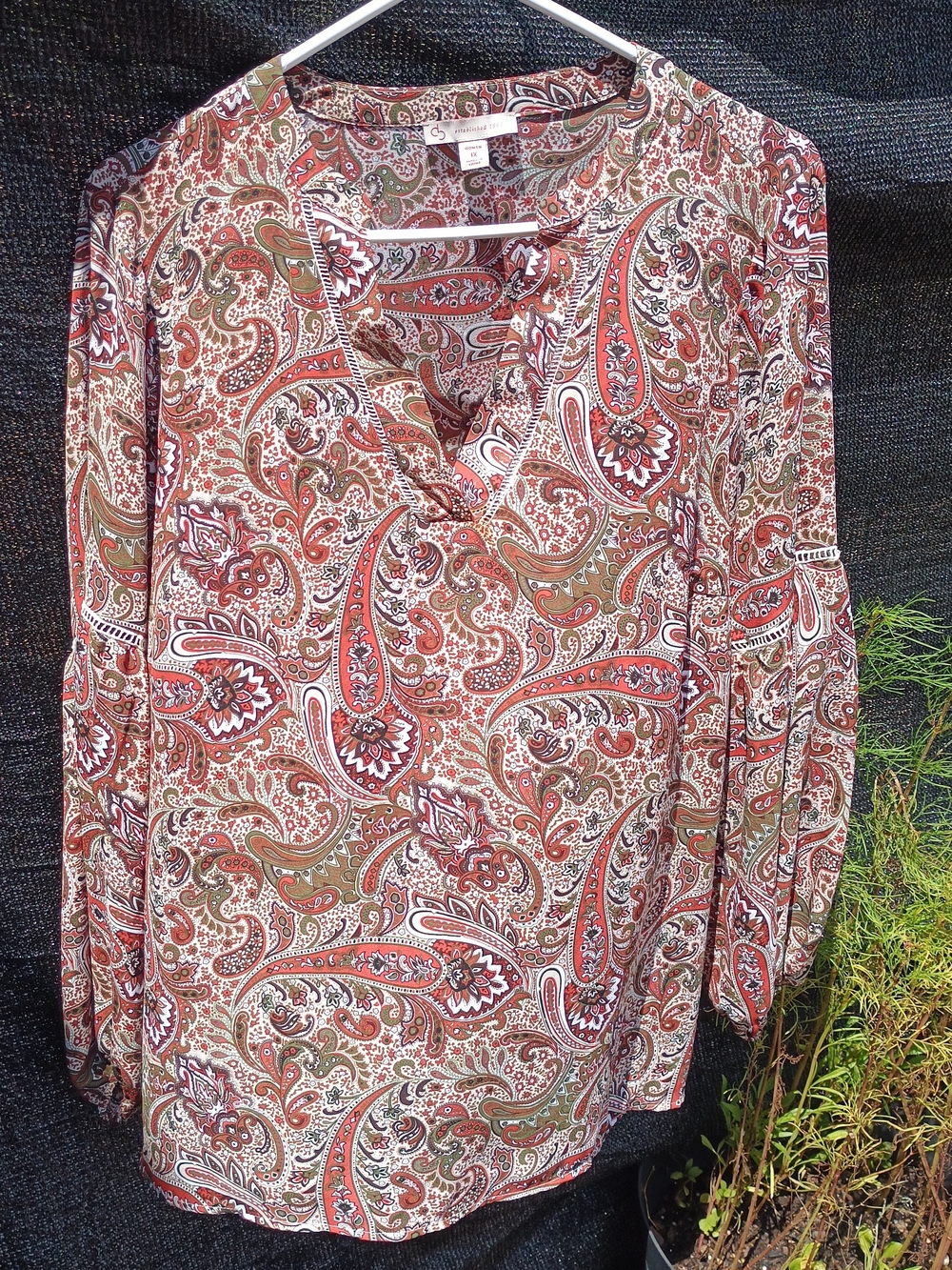 Paisley V-Neck Long Sleeve Boho Style Blouse - Multicolor